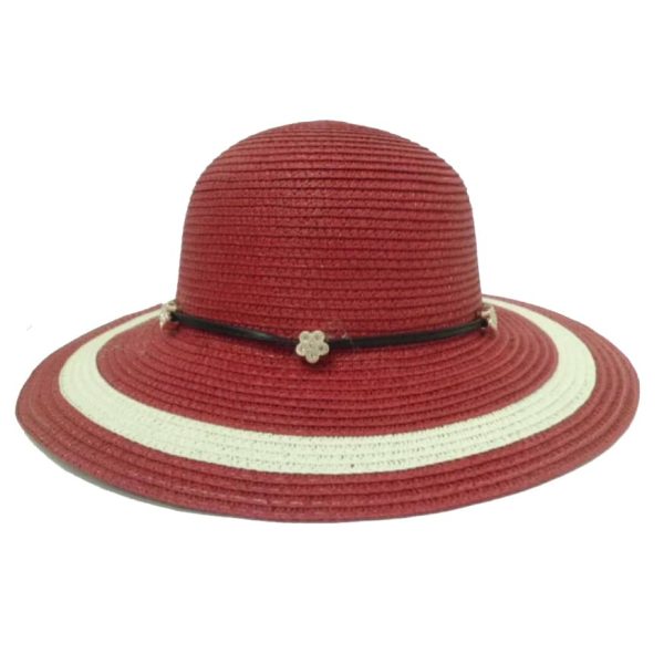 Red Lady’s Capeline with Stripe and Flower Thread