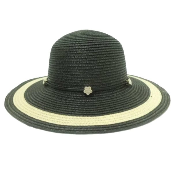 Black Lady’s Capeline with Stripe and Flower Thread