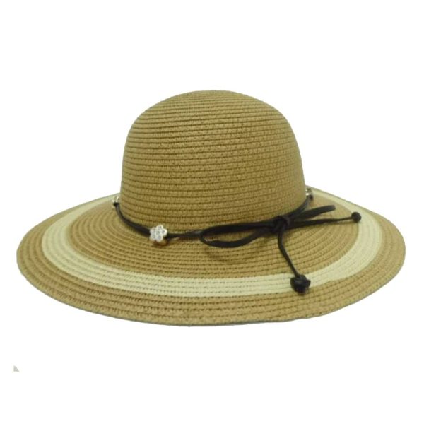Beige Lady’s Capeline with Stripe and Flower Thread