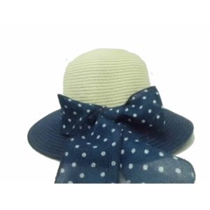Dark Blue Lady’s Hat with Ribbon Dots