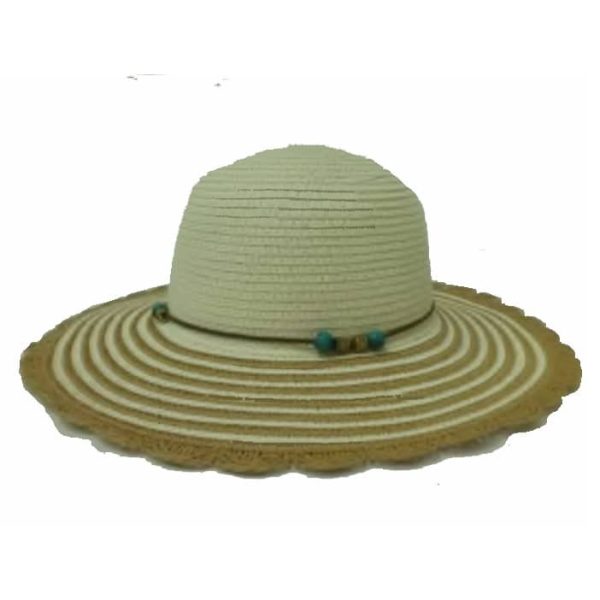 Dark Beige Ladies Capeline with Feathers and Stripes on Tabs