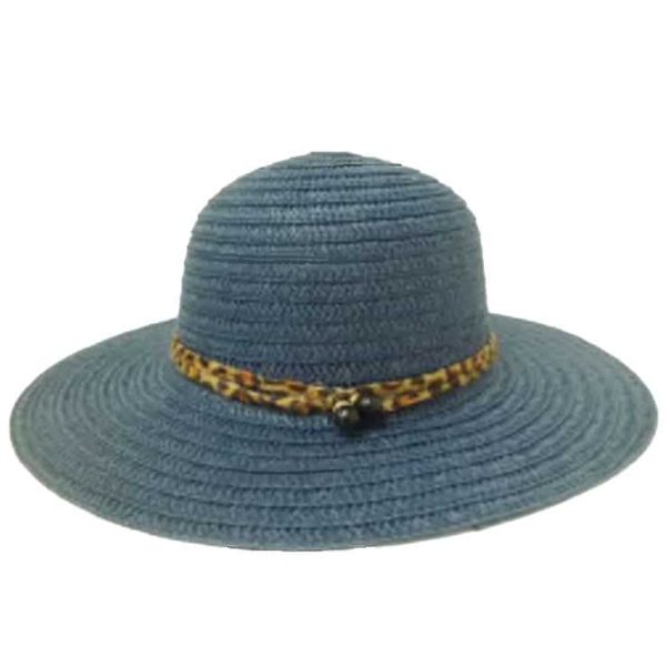 Plain Lady's Capeline with Leopard Ribbon and Black Balls - Blue