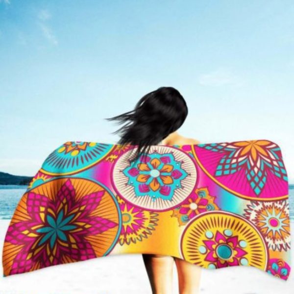 Microfiber Round Mandalas Beach Towel 180 x 100 cm