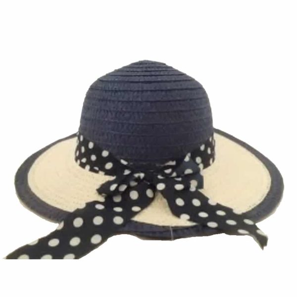 Blue Girl’s Hat with White Dot Ribbon