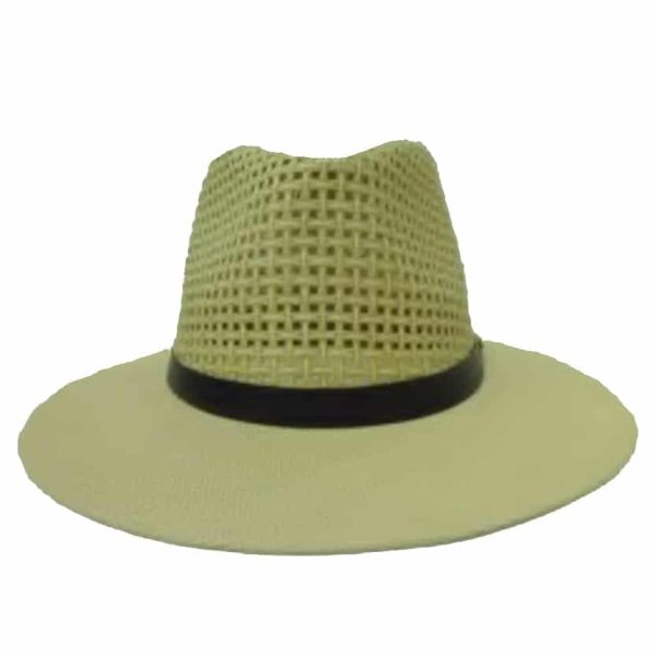 Beige Man’s Hat with open Cup and Black Ribbon
