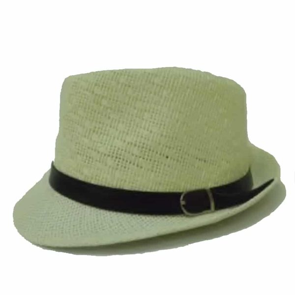 White Flat Small Hat with Flap and Patterned Cup
