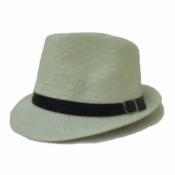 White Flat Small Hat with Flap and Patterned Cup