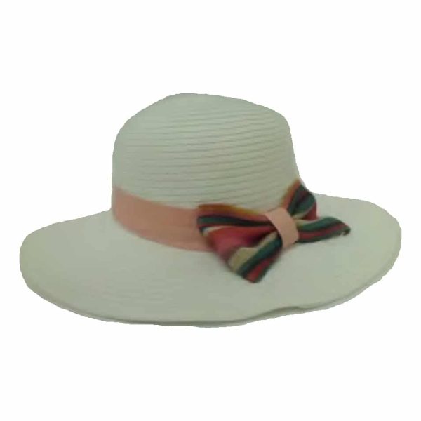 White Lady’s Capline with Flat Ribbon and Striped Bow
