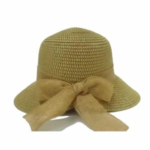 Yellow Lady Hat With Tinted Straw Ribbon and Bow