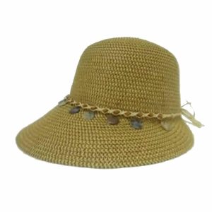 Yellow Lady Hat With Tinted Straw and String with Decorative Elements