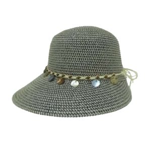 Blue Lady Hat With Tinted Straw and String with Decorative Elements