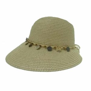 Beige Lady Hat With Tinted Straw and String with Decorative Elements