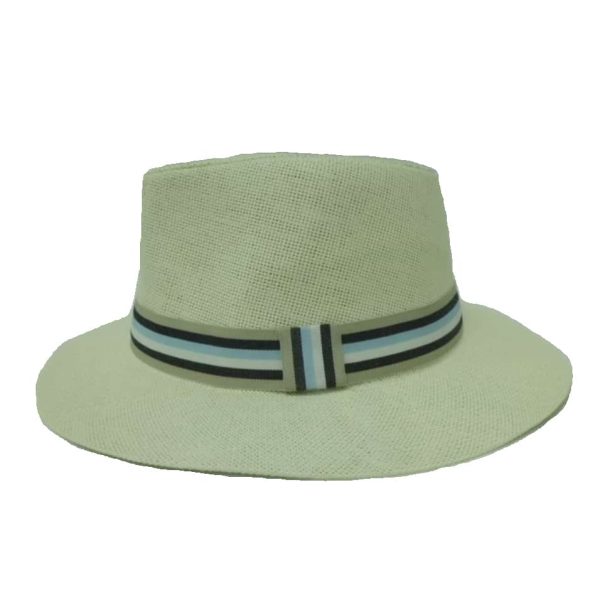 White Man Hat Flat Brim with Striped Ribbon