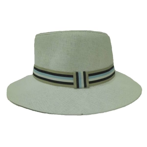 White Man Hat Flat Brim with Striped Ribbon