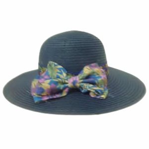 Blue Thin Straw Lady Capeline with Flower Bow and Ribbon