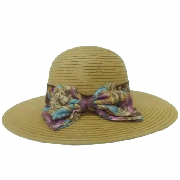 Brown Thin Straw Lady Capeline with Flower Bow and Ribbon