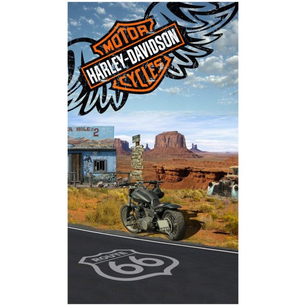Harley Davidson Motorbike Microfiber Beach Towel on Route 66 180 x 100 cm