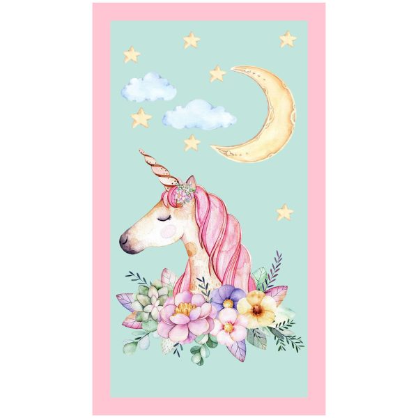 Unicorn Microfiber Beach Towel with Moonlight Flowers 180 x 100 cm