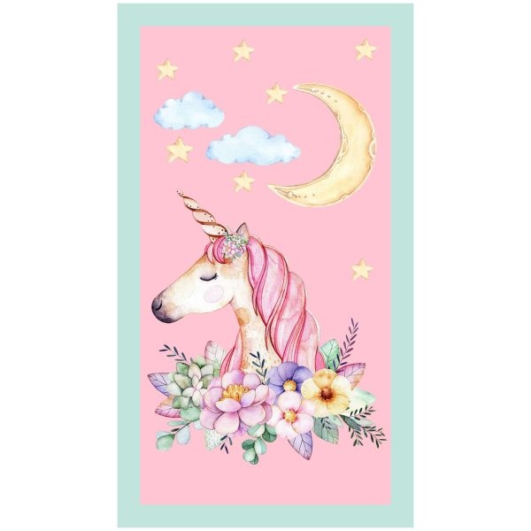 Unicorn Microfiber Play Towel with Flowers in the Moonlight 180 x 100 cm Pink