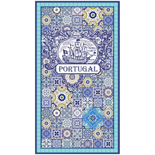 Microfiber Beach Towel Tiles with Portuguese Caravel 180 x 100 cm