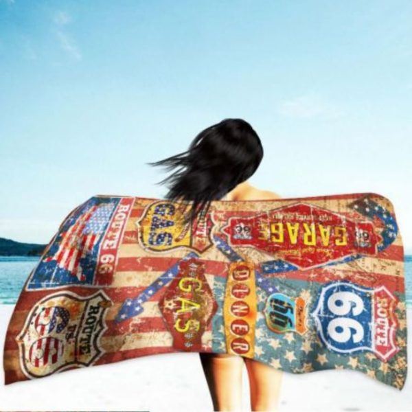 Route 66 with USA Flag Microfiber Beach Towel 180 x 100 cm