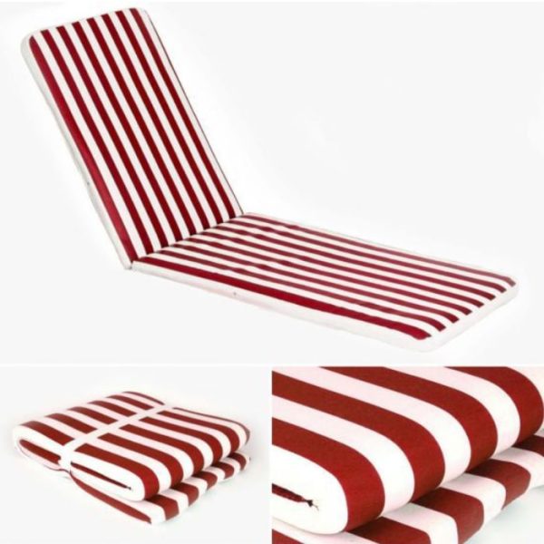 Striped sponge lounger mattress. 180 x 50 cm. Red.