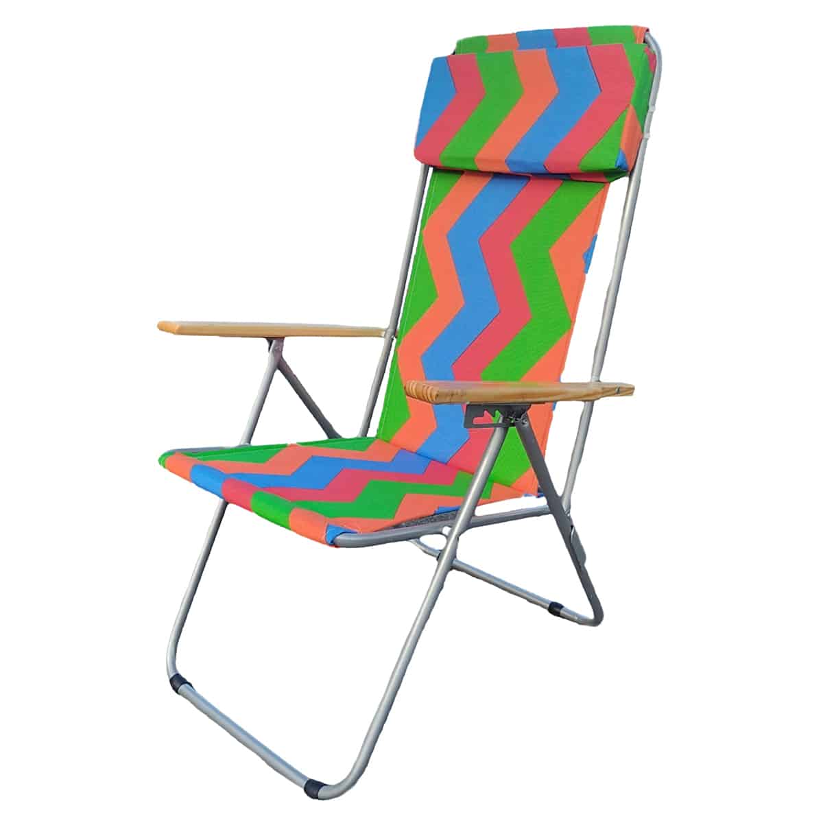 High Reclining Cretonne Beach Chair with Armrests National Multicolored