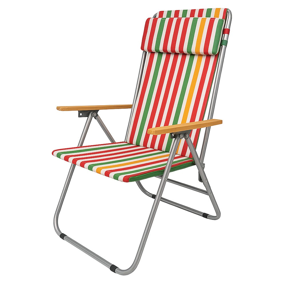 High Reclining Cretonne Beach Chair with Armrests National Multicolored Stripes