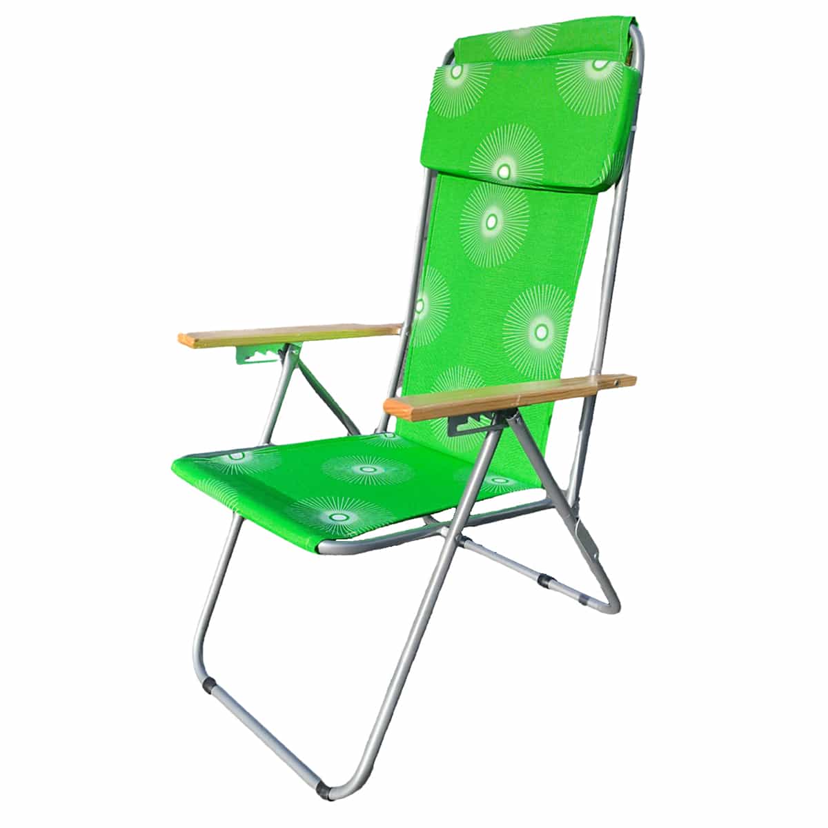 High Reclining Cretonne Beach Chair with Armrests National Green Sol