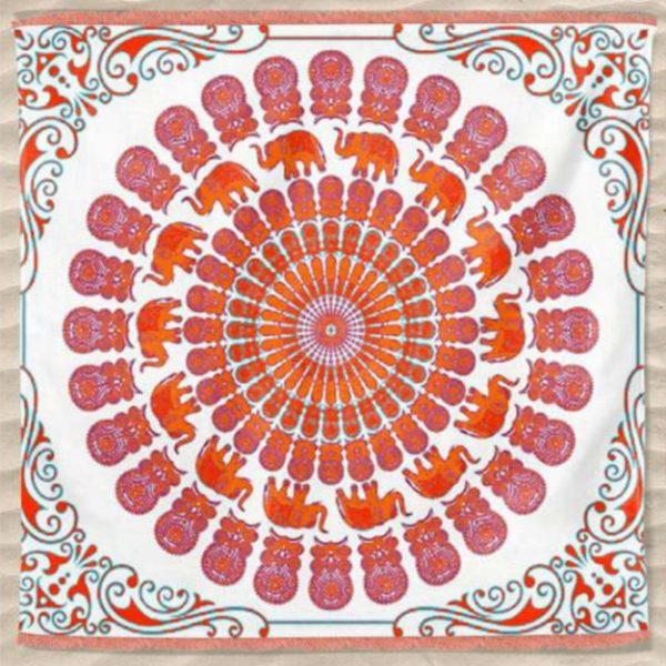 Large Indian Cloth Mandala Elephants 240 x 210 cm