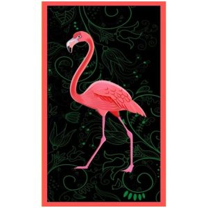 Black Framed Flamingo Microfiber Beach Towel