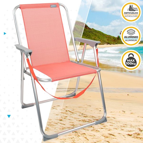 Aktive Pink Aluminum Traditional Beach Chair with Strap
