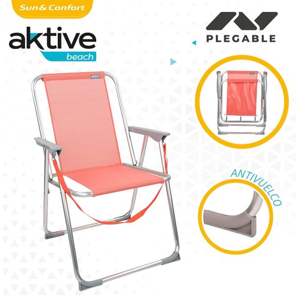 Aktive Pink Aluminum Traditional Beach Chair with Strap