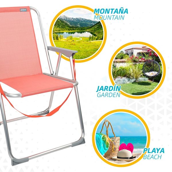 Aktive Pink Aluminum Traditional Beach Chair with Strap
