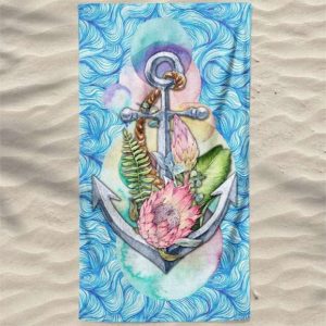 Anchor and Flowers Microfiber Beach Towel
