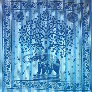 Large Indian Blue Striped Elephant Tree Towel 240 x 210 cm
