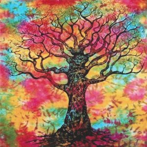 Large Multicolored Indian Towel 240 x 210 cm Tree