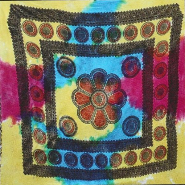 Large Multicolored Indian Towel 240 x 210 cm Mandala Flower with Circles