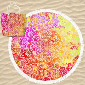 Multicolored Mandalas Flowers Round Microfiber Beach Towel with Bag
