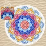 Mandala Lotus Round Microfiber Beach Towel with Bag