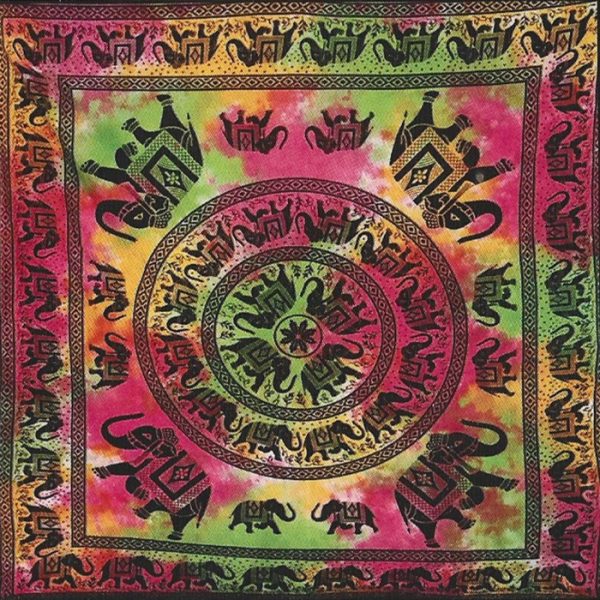 Large Multicolored Indian Towel 240 x 210 cm Elephants