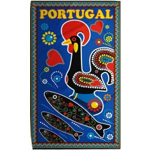 Galo de Barcelos Sardines Portugal Blue Microfiber Beach Towel
