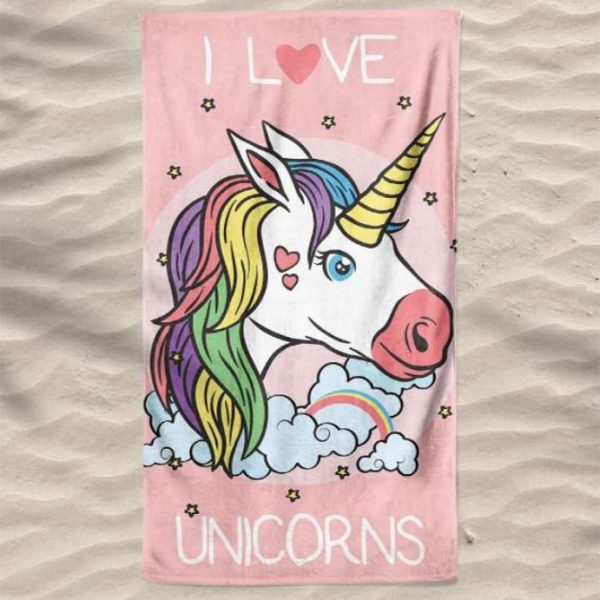 I Love Unicorns Microfiber Beach Towel