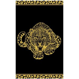 Gold Leopard Black Cotton Beach Towel
