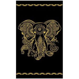 Gold Elephant Black Cotton Beach Towel