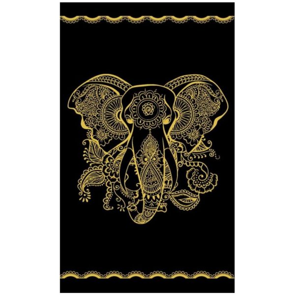 Gold Elephant Black Cotton Beach Towel