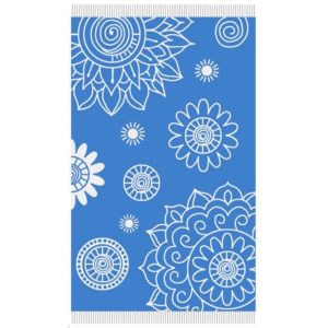 Cotton Pareo Towel with Fringed Mandalas Sun Blue
