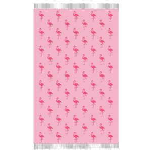 Cotton Pareo Towel with Fringes Many Pink Flamingos