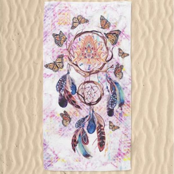 Dreamcatcher Microfiber Beach Towel Butterfly Feathers