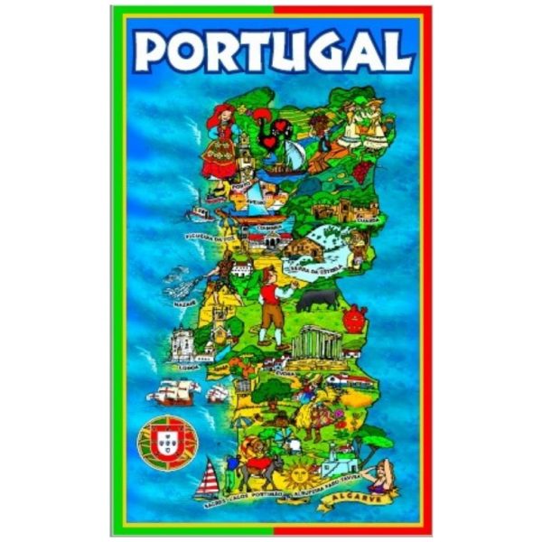 Microfiber Beach Towel Portugal Map Colorful Typical Regional Figures